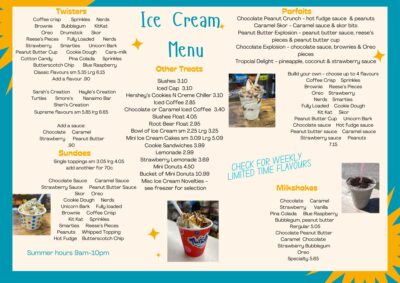 stonewall ice cream menu rubber ducky